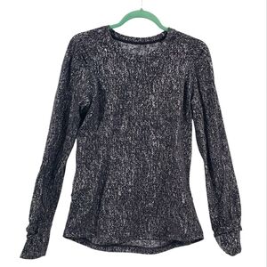 LULULEMON Extra Mile Long Sleeve Top Luon Suited Jacquard Black White Sz 10